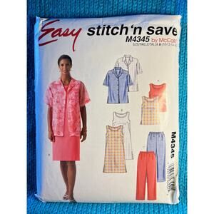 McCalls sewing pattern 4345 top pants dress tank top Size 10 12